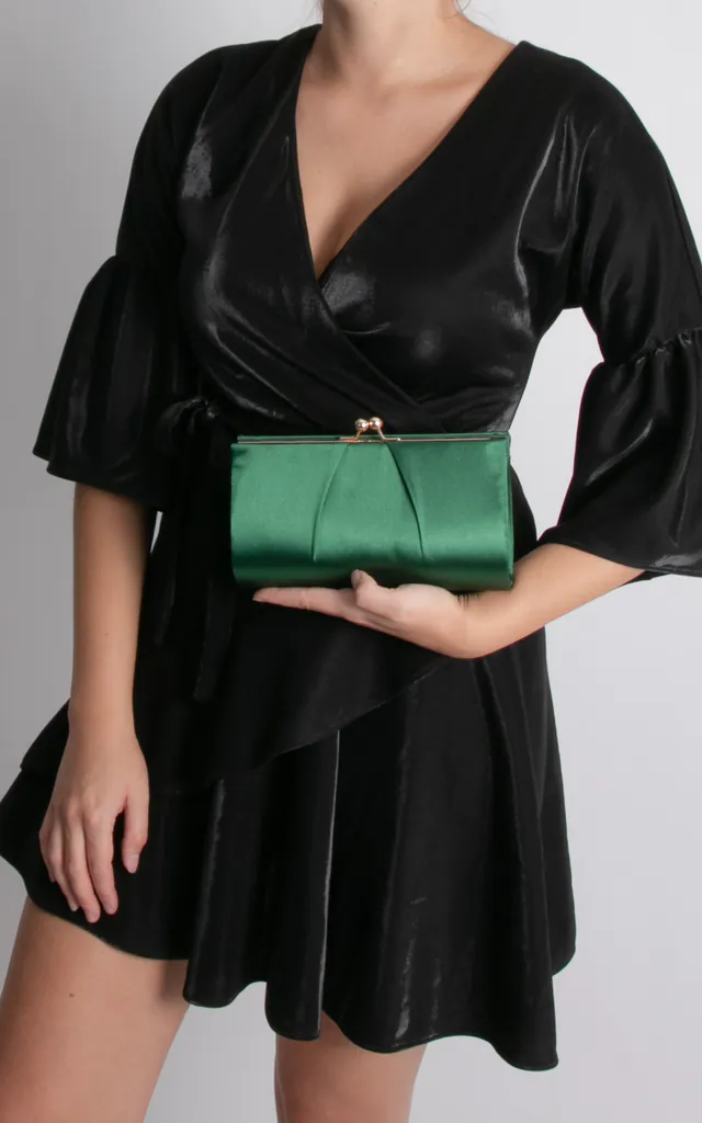 Winslet Forest Green Satin Clutch Bag | KoKo Couture | SilkFred Winslet Forest Green Satin Clutch Bag | KoKo Couture | SilkFred
