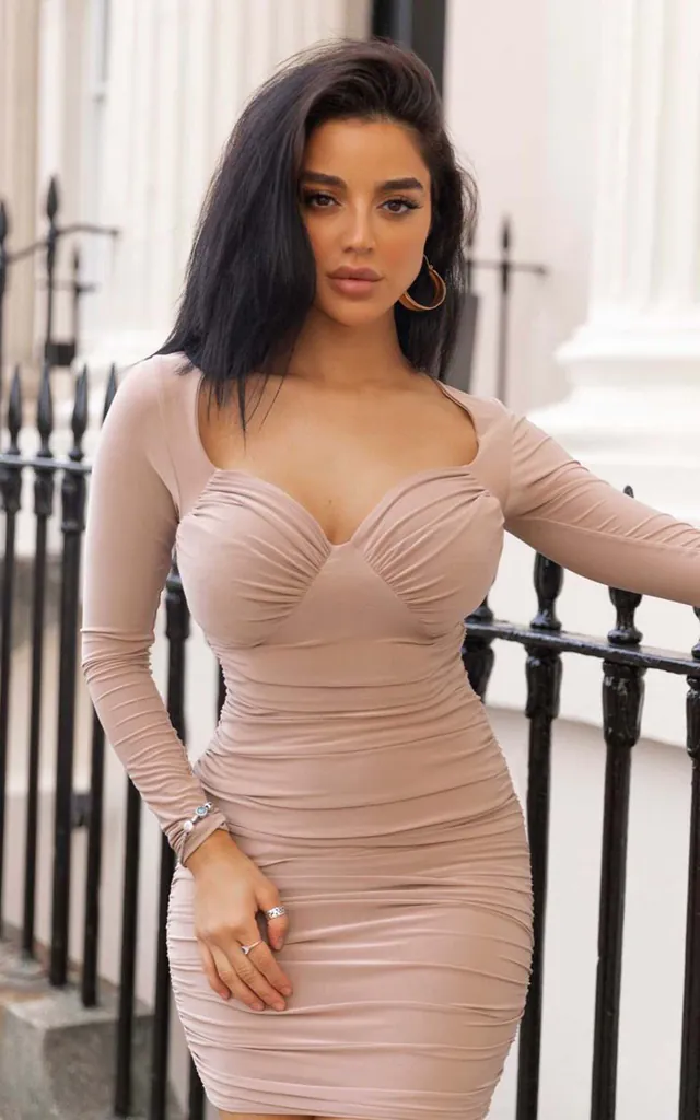 slinky ruched bodycon dress PrettyLittleThing Women's Slinky Twisted Strap Ruched Seam Bodycon Dress in Chocolate Brown