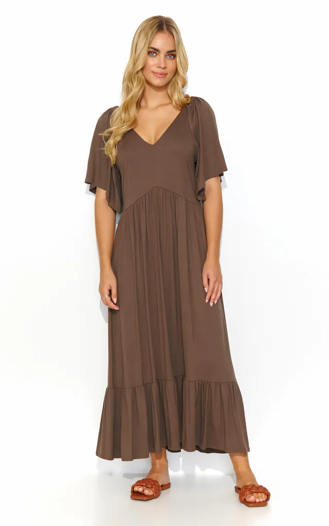 Brown maxi dress with ruffles | Makadamia | SilkFred Brown maxi dress with ruffles | Makadamia | SilkFred