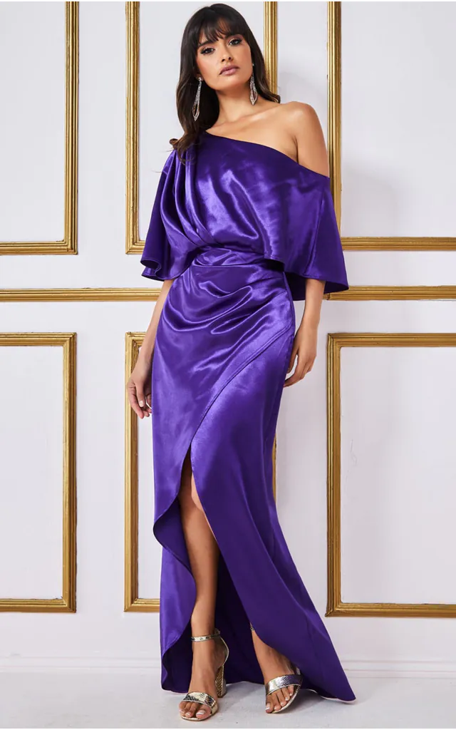 purple wrap maxi dress Standard / S Lavender Polka Dot Satin V-Neck Wrap Maxi Dress for Wedding Guests