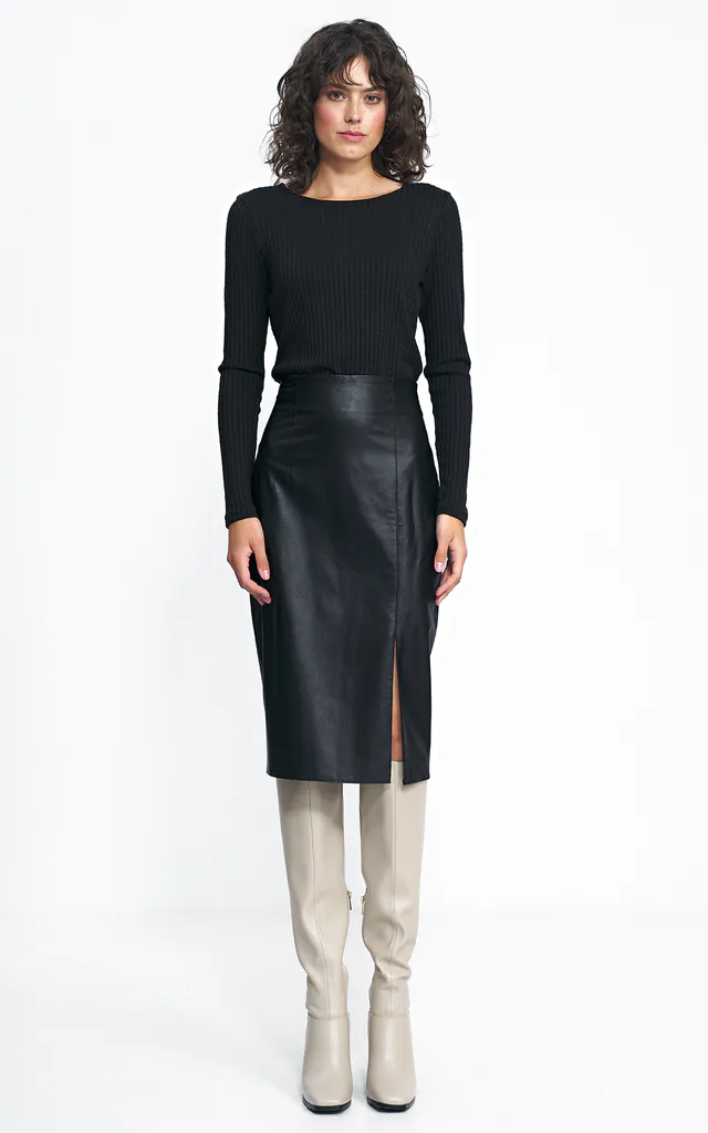 Black Faux Leather Pencil Midi Skirt | Nife | SilkFred Black Faux Leather Pencil Midi Skirt | Nife | SilkFred