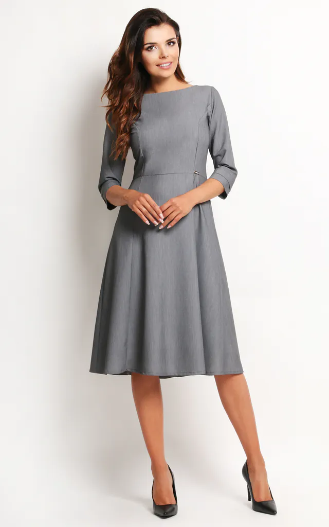 grey flare dress Flowknit Breeze Fit & Flare Dress in Heather Grey